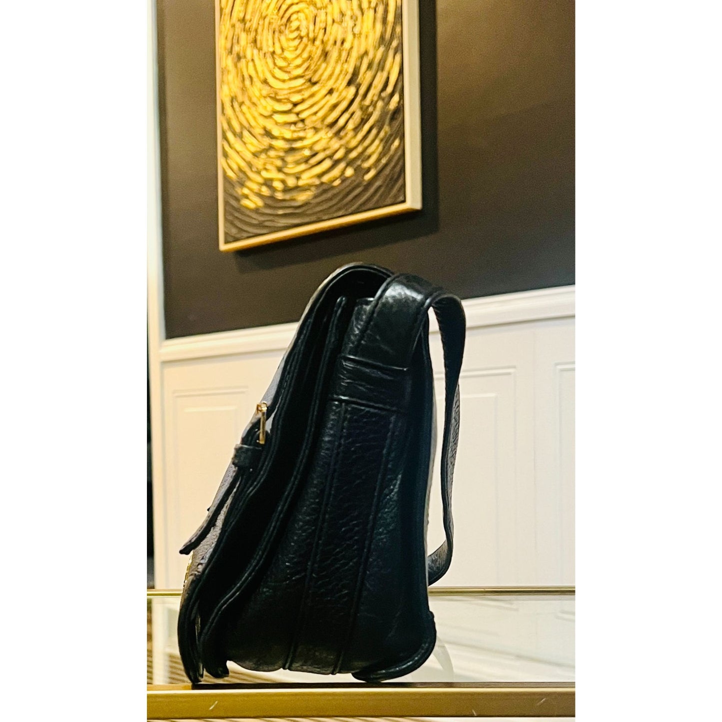 TORY BURCH BLACK LEATHER VINTAGE ROBINSON SHOULDER BAG WITH ADJUSTABLE STRAP