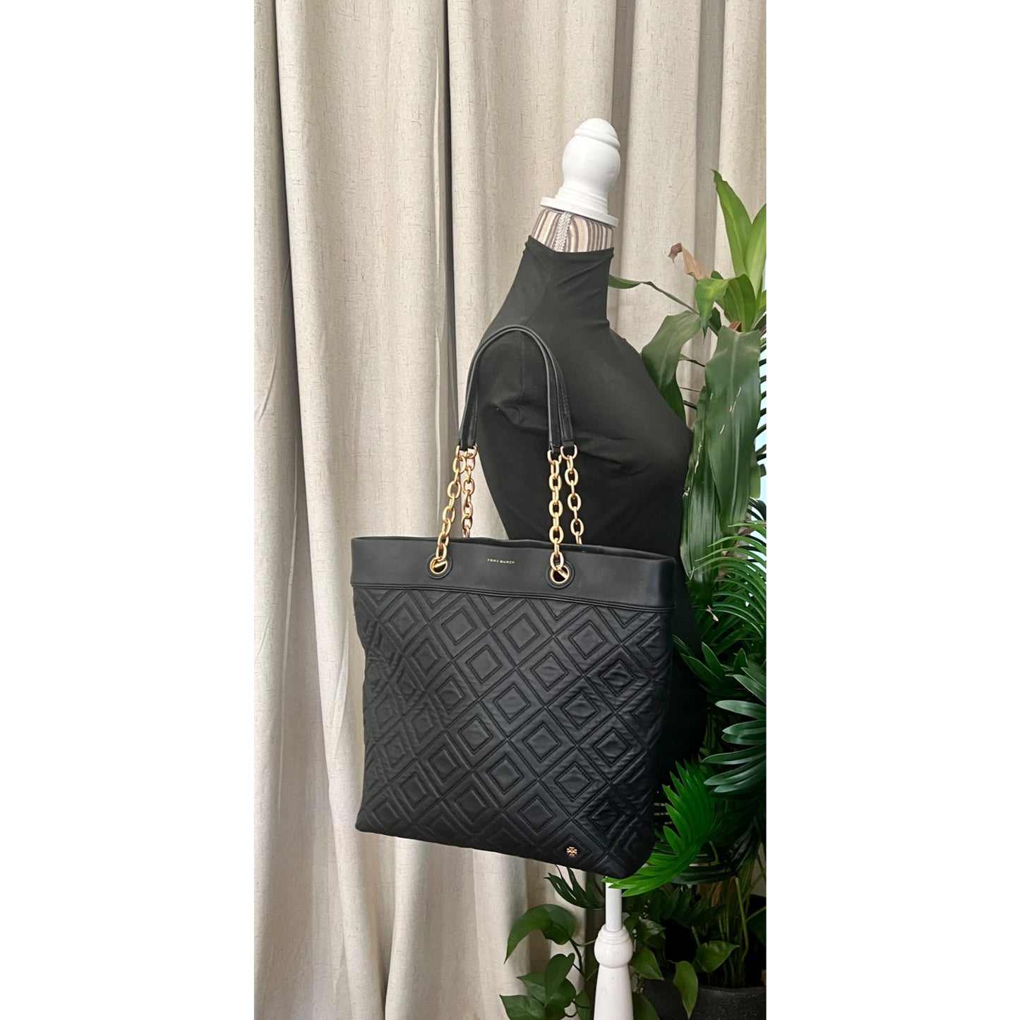 Tory Burch Black Quilted Leather Fleming Shoulder Bag