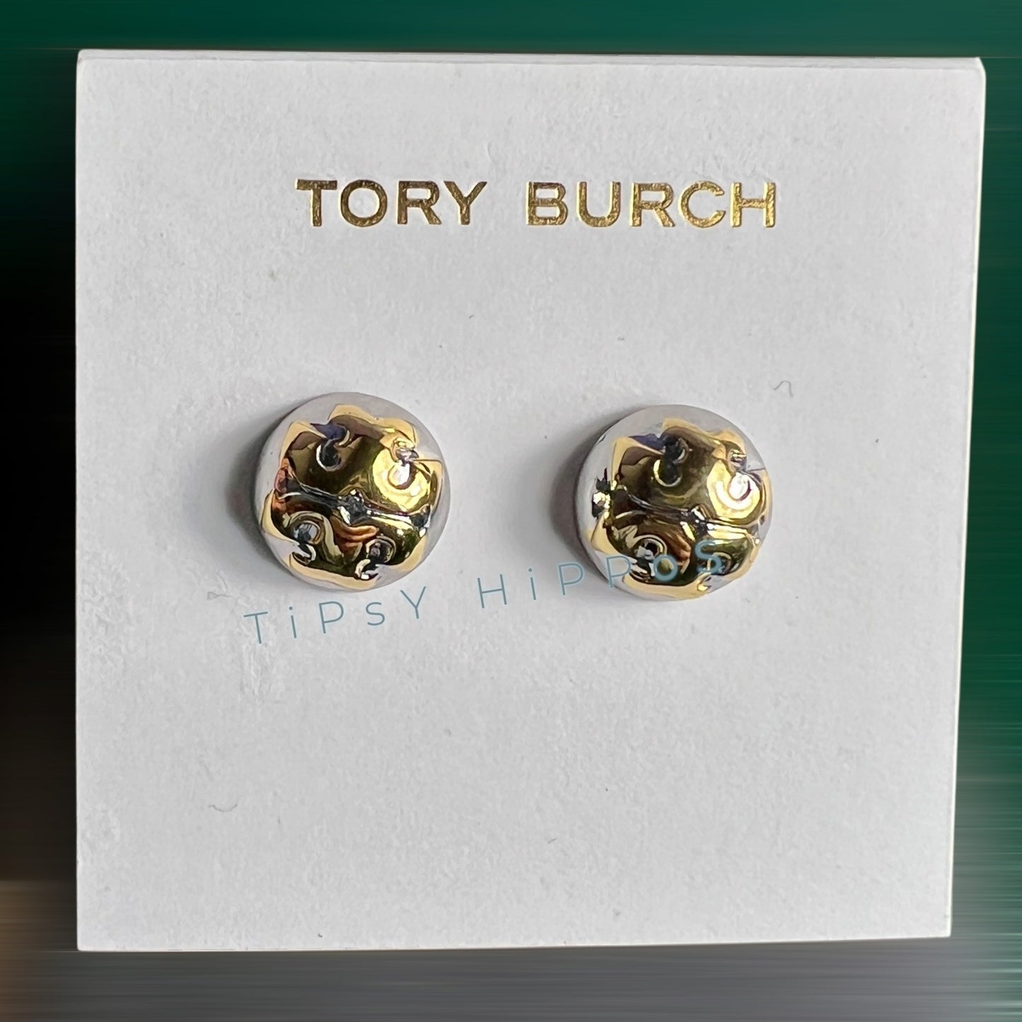 NEW!  Tory Burch Silver and Gold Logo Stud Earrings