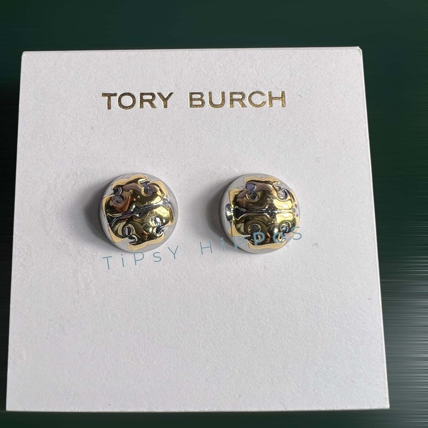 NEW!  Tory Burch Silver and Gold Logo Stud Earrings