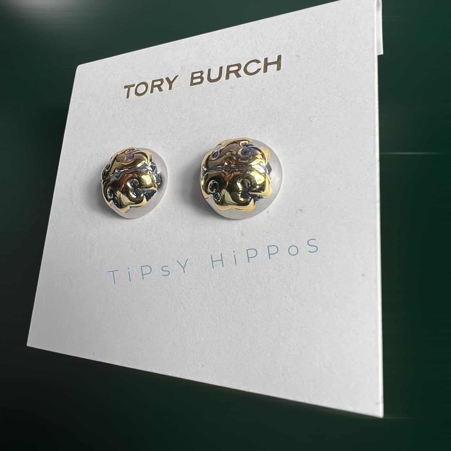 NEW!  Tory Burch Silver and Gold Logo Stud Earrings