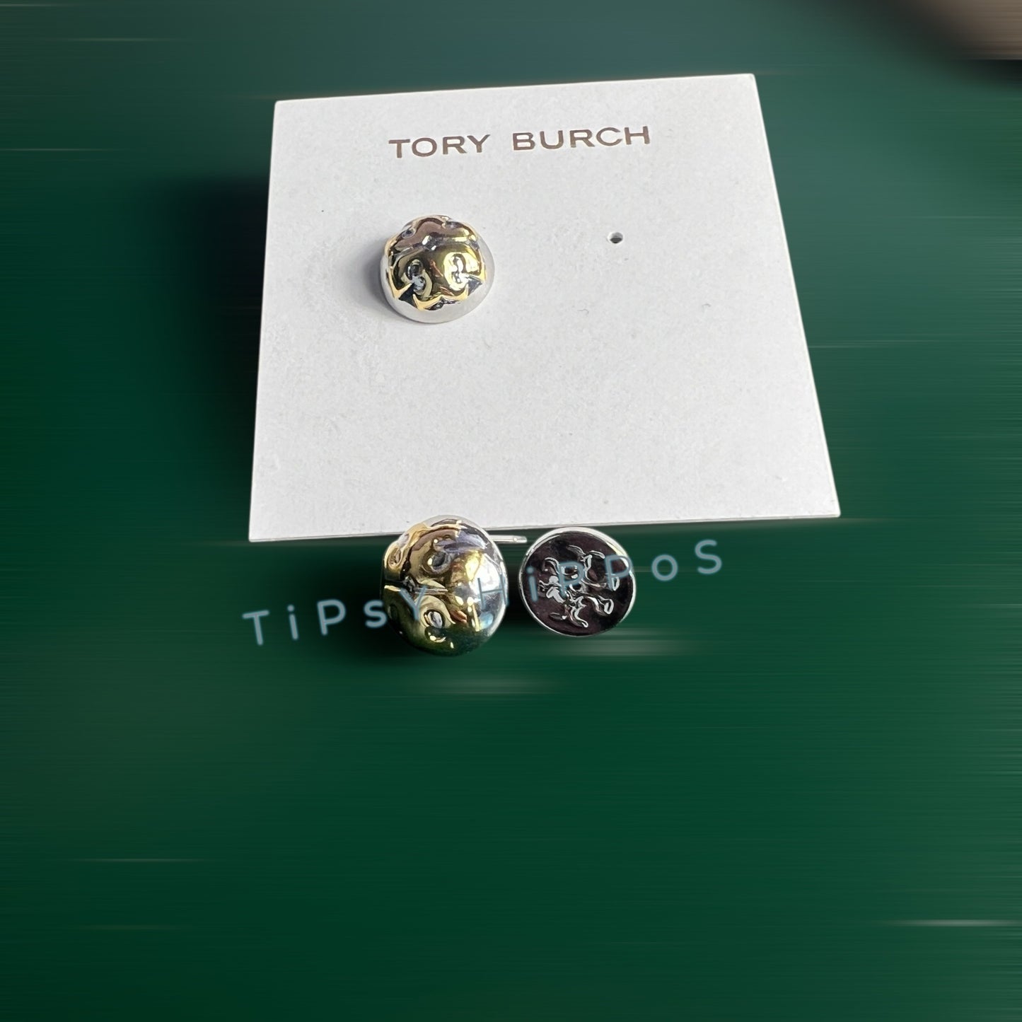 NEW!  Tory Burch Silver and Gold Logo Stud Earrings