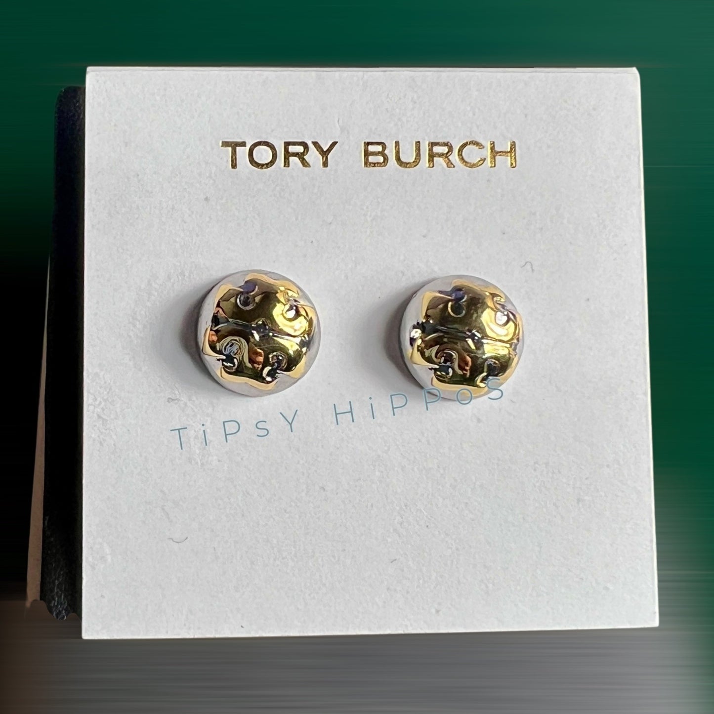 NEW!  Tory Burch Silver and Gold Logo Stud Earrings