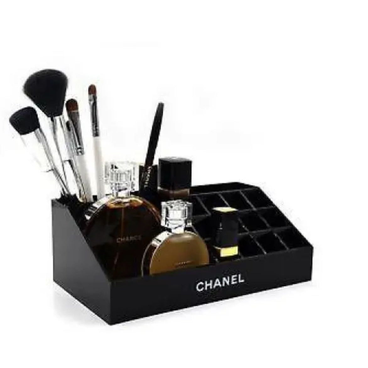 Chanel Makeup Organizer Storage Box With 12 Slots & Compartments Black