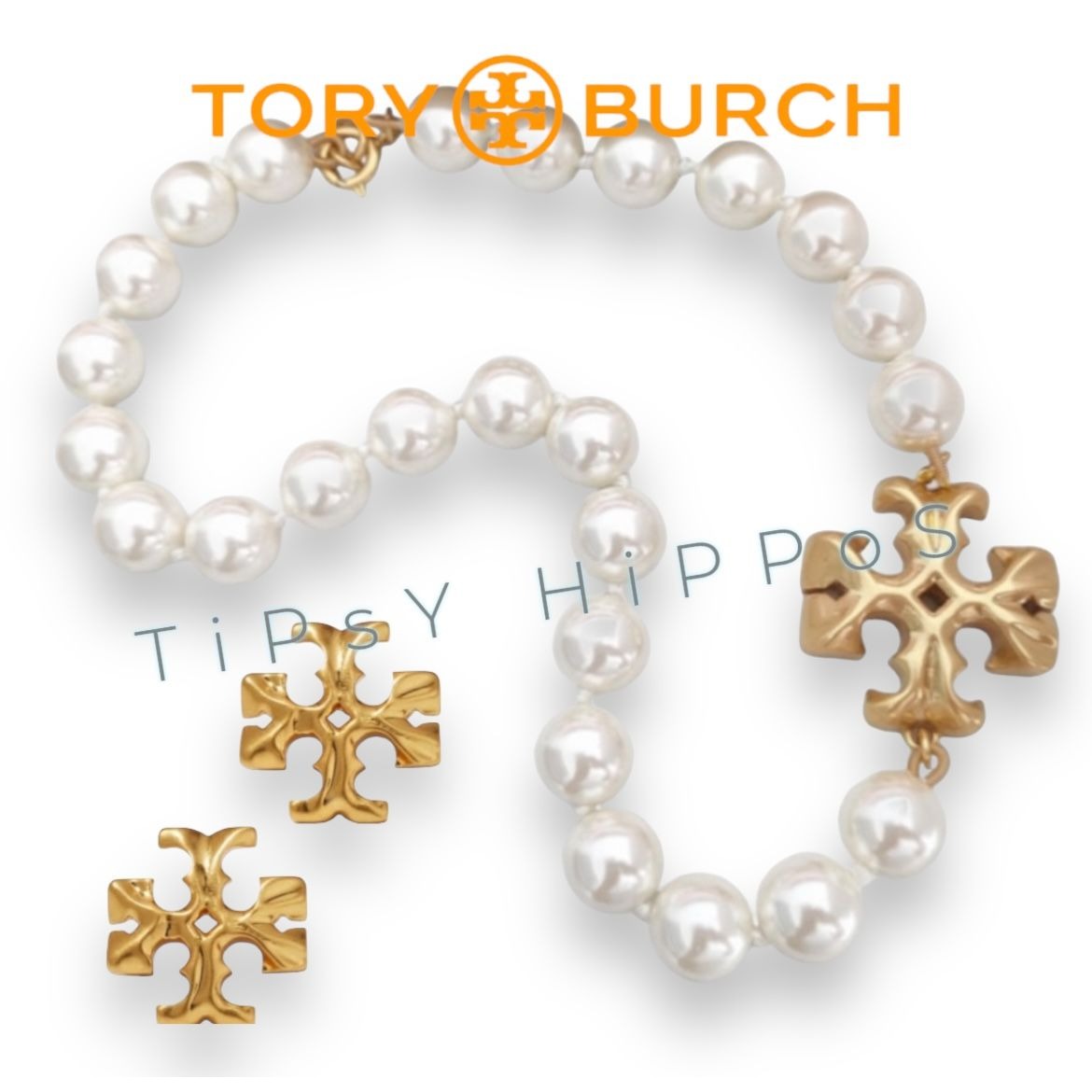 Tory Burch Roxanne Pearl and Gold Necklace & Earring Set!!!