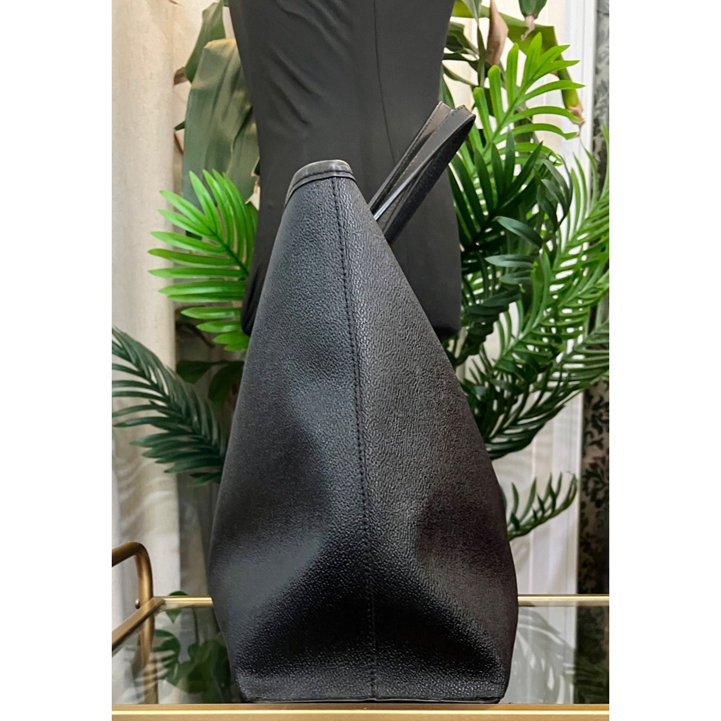 TORY BURCH BLACK STEFANO LEAHTER ROBINSON LARGE TOTE