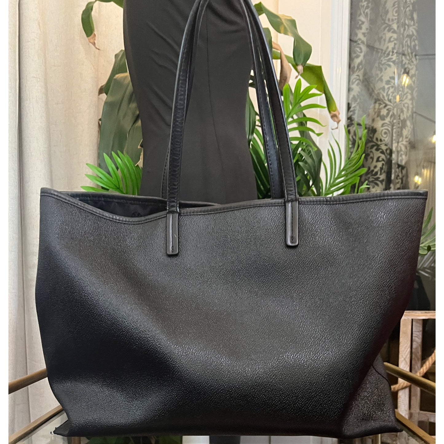 TORY BURCH BLACK STEFANO LEAHTER ROBINSON LARGE TOTE