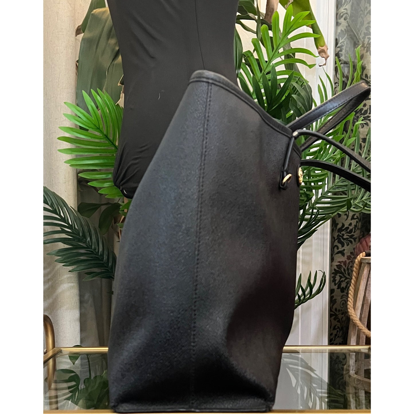 TORY BURCH BLACK STEFANO LEAHTER ROBINSON LARGE TOTE