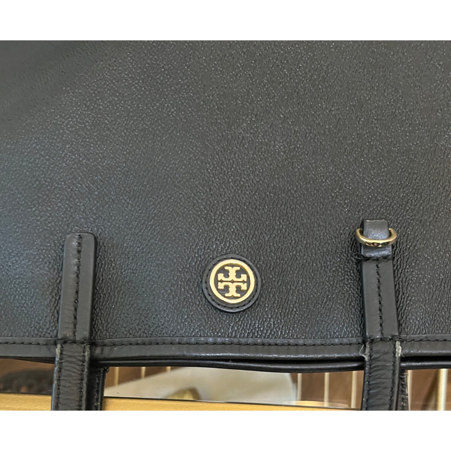 TORY BURCH BLACK STEFANO LEAHTER ROBINSON LARGE TOTE