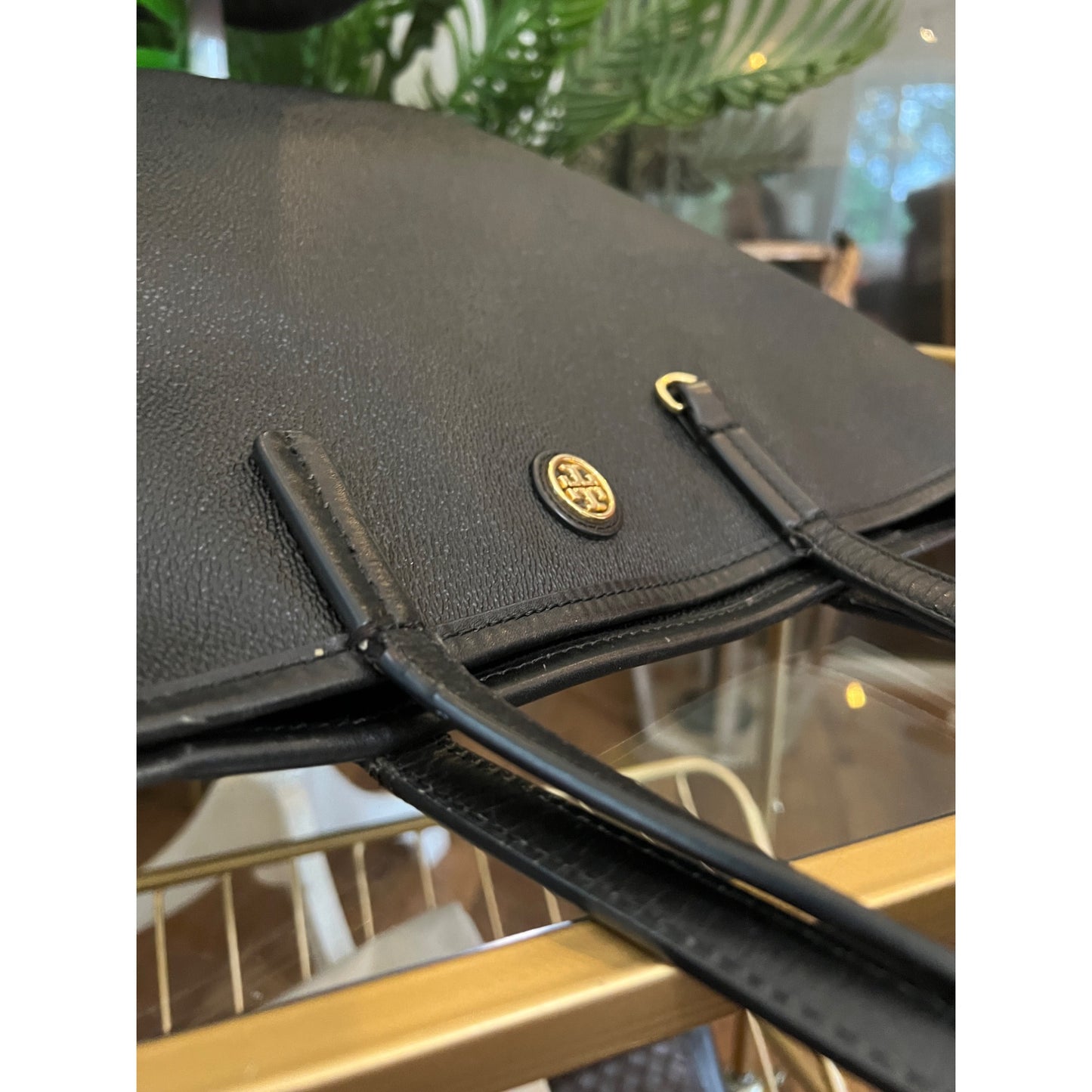 TORY BURCH BLACK STEFANO LEAHTER ROBINSON LARGE TOTE