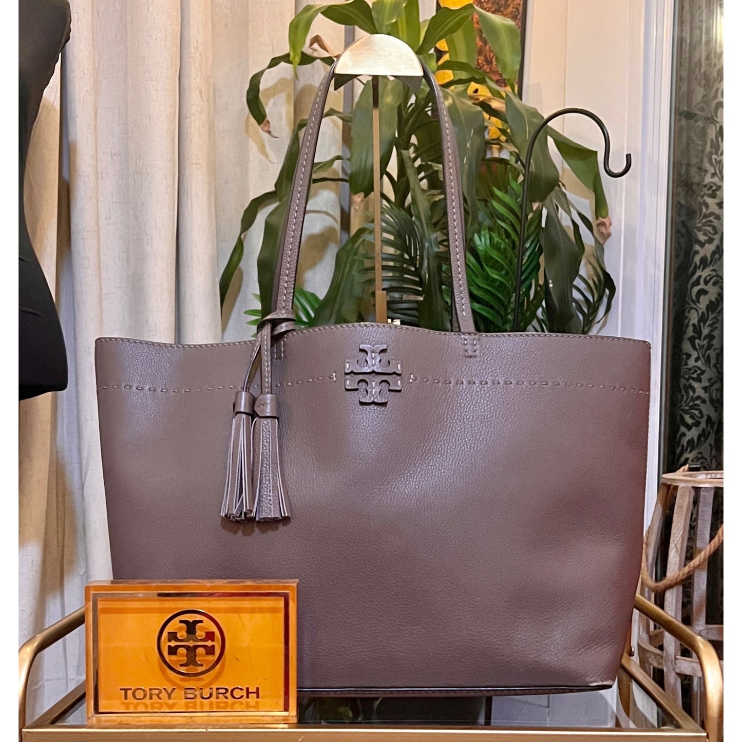 TORY BURCH TAUPE MCGRAW SHOULDER BAG