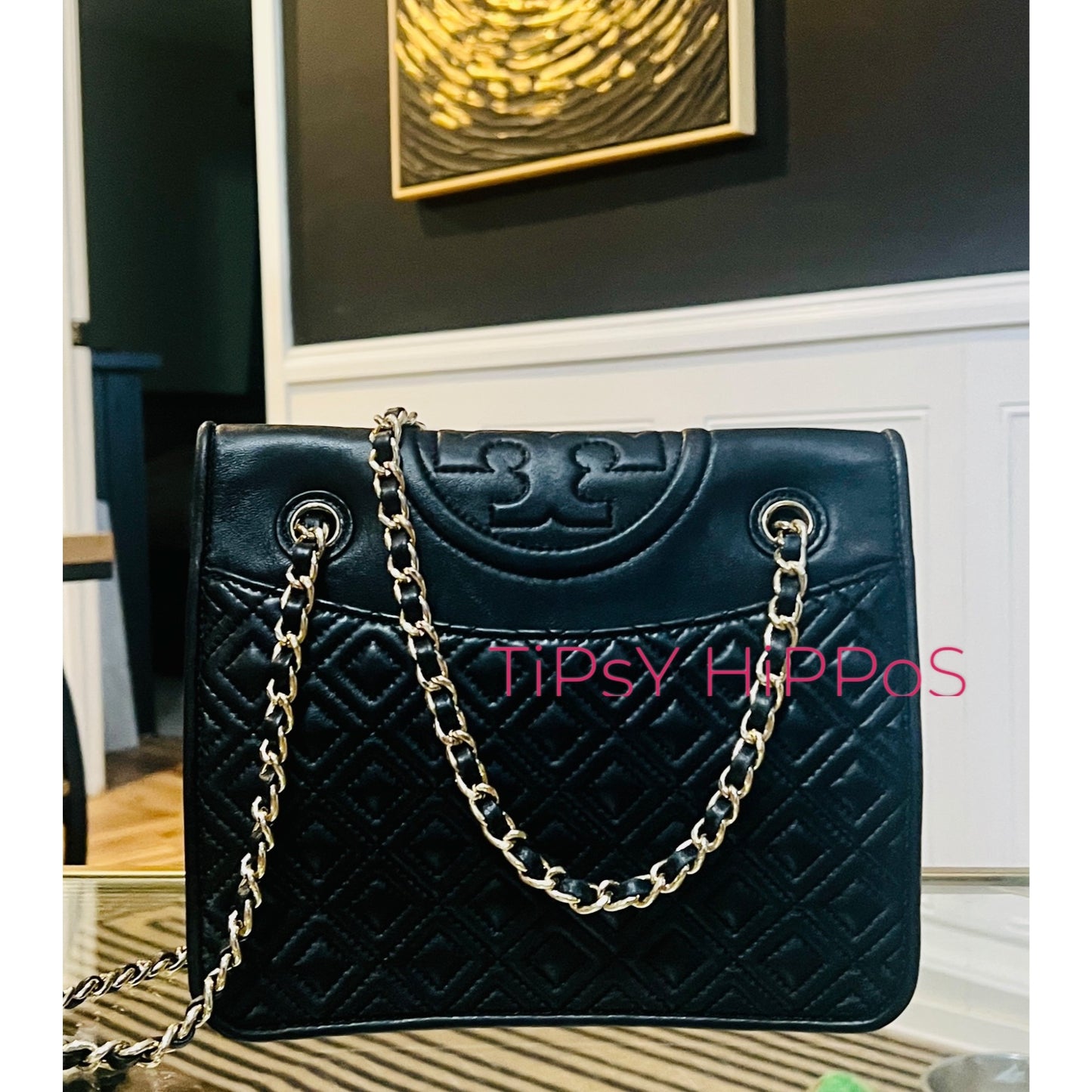 Black Quilted Leather Tory Burch Fleming Convertible Bag