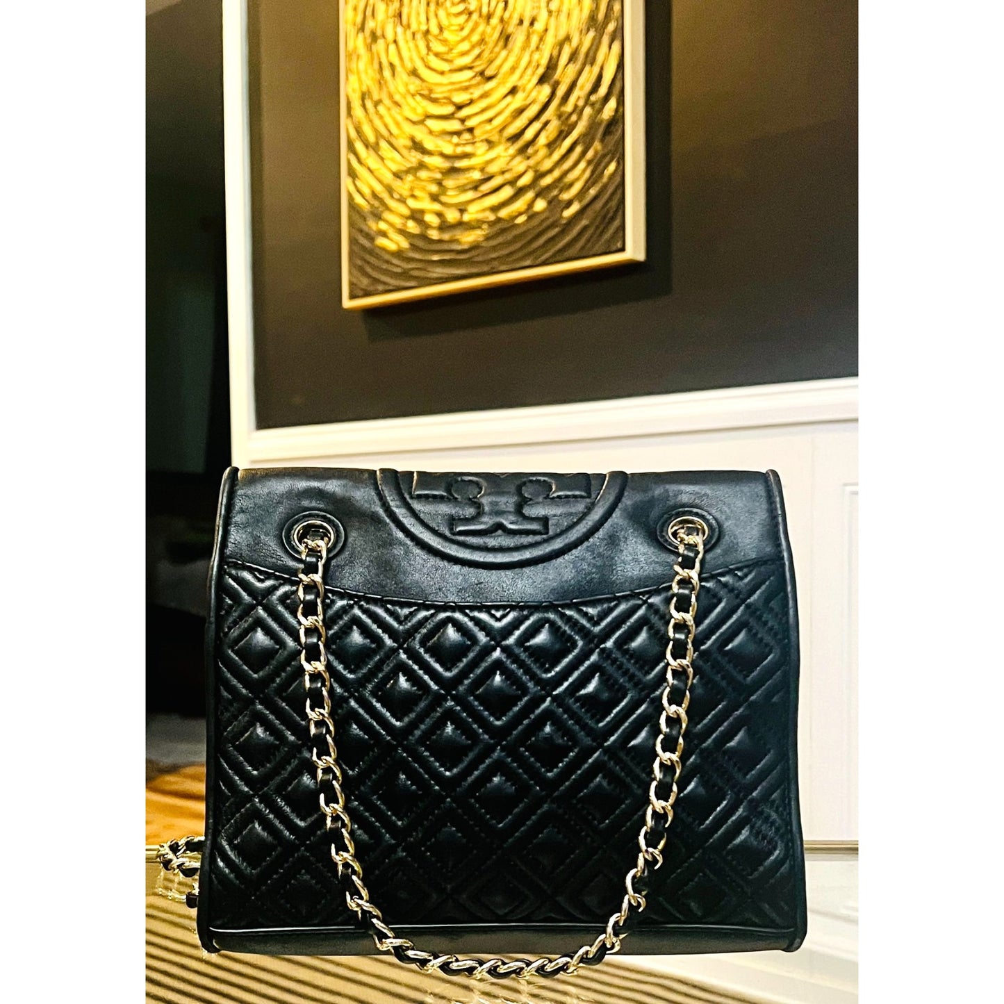 Black Quilted Leather Tory Burch Fleming Convertible Bag