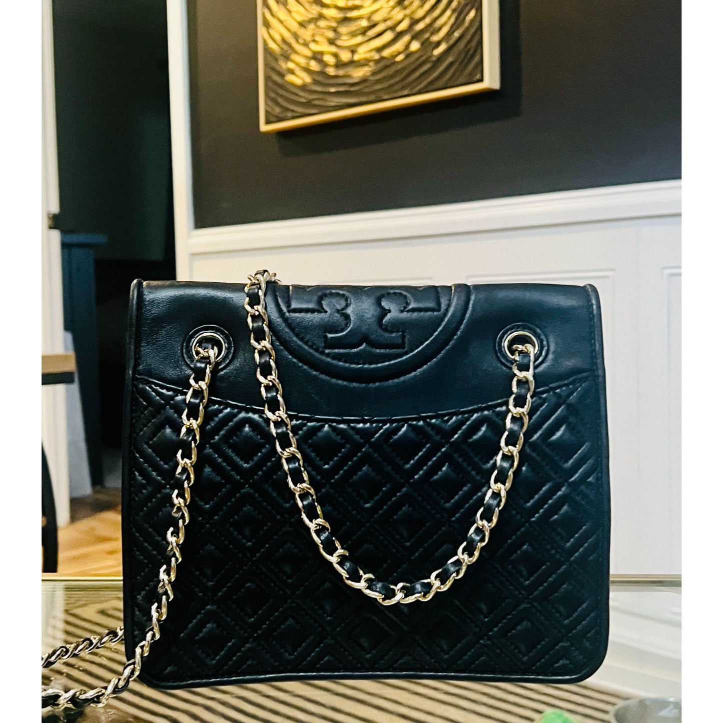 Black Quilted Leather Tory Burch Fleming Convertible Bag