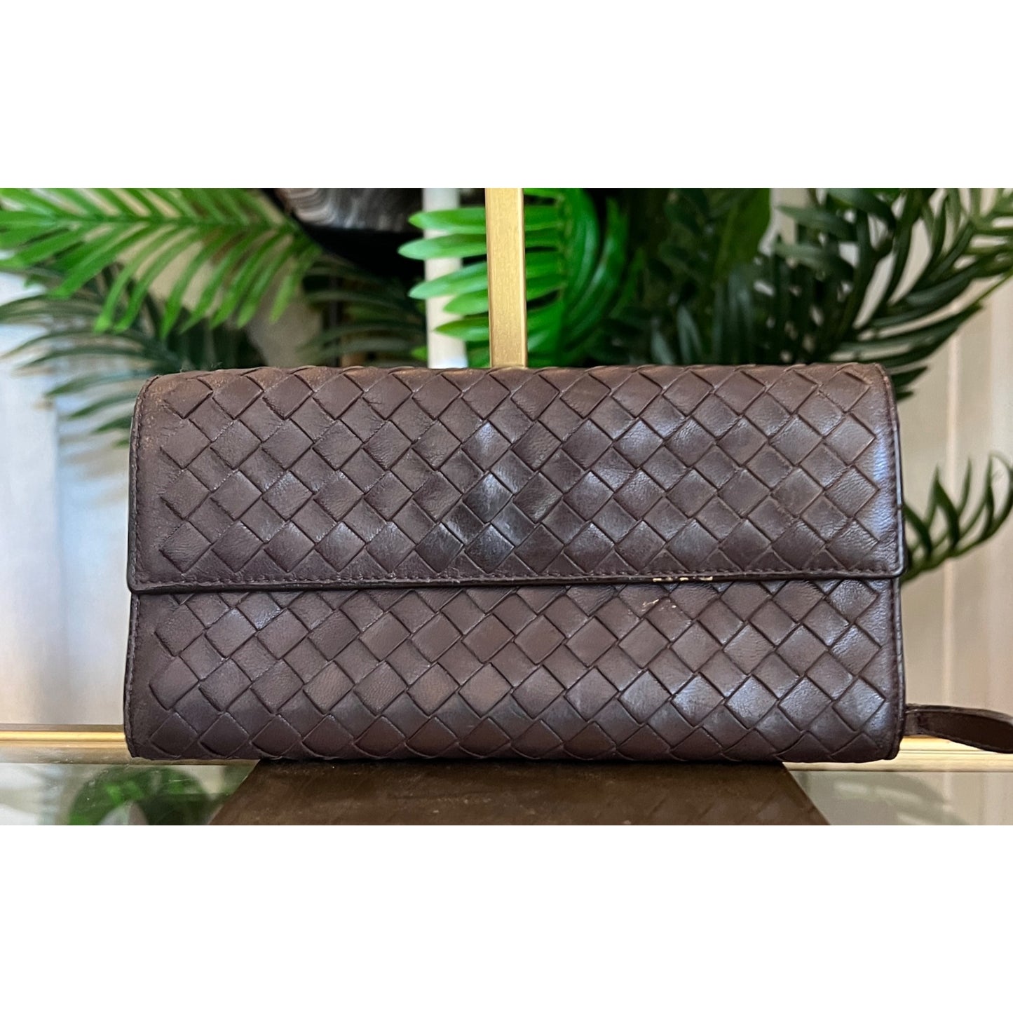 Vintage Bottega Veneta Intrecciato Brown Leather Wallet