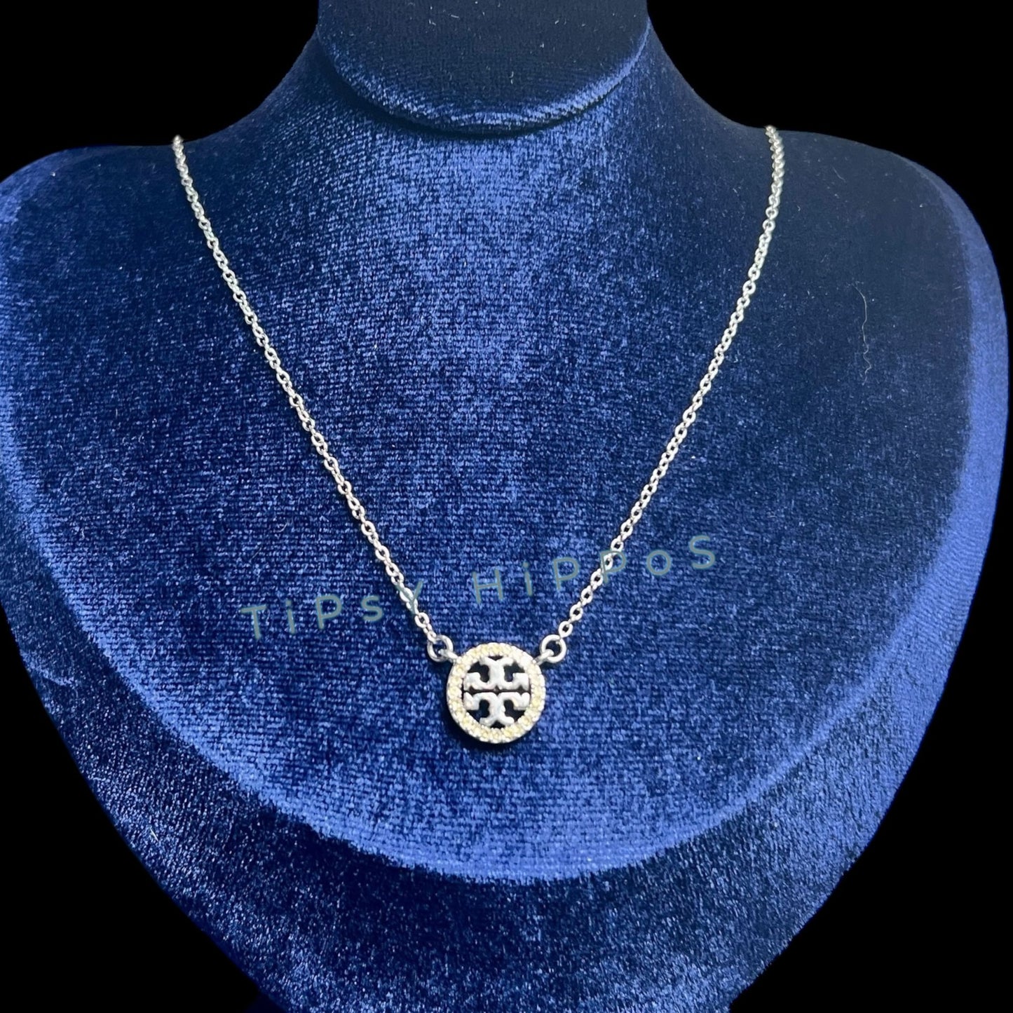 both.  NEW!  Beautiful Tory Burch Silver Miller Crystal Pave Necklace