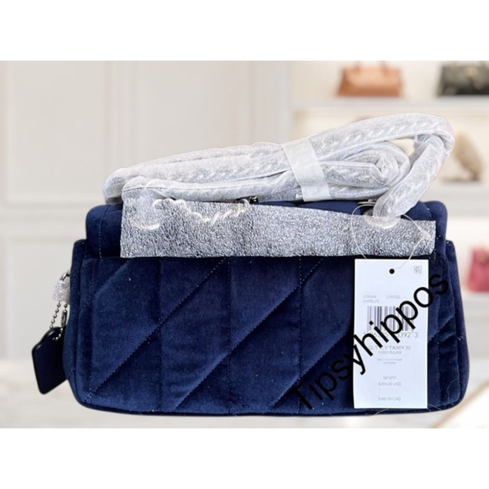 NEW WITH TAGS!! SOLD OUT!  AUTHENTIC Coach Blue Velvet Quilted Tabby 20.  (807A240P)