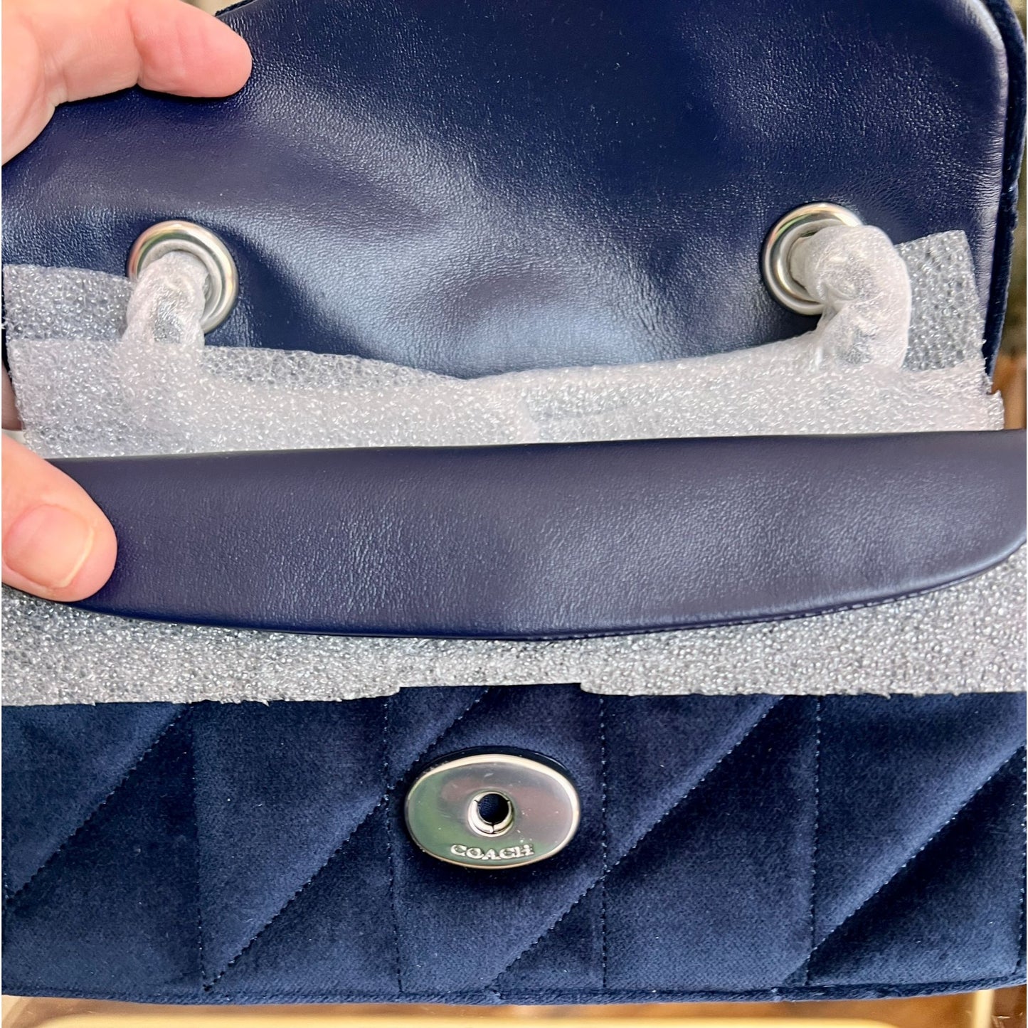 NEW WITH TAGS!! SOLD OUT!  AUTHENTIC Coach Blue Velvet Quilted Tabby 20.  (807A240P)