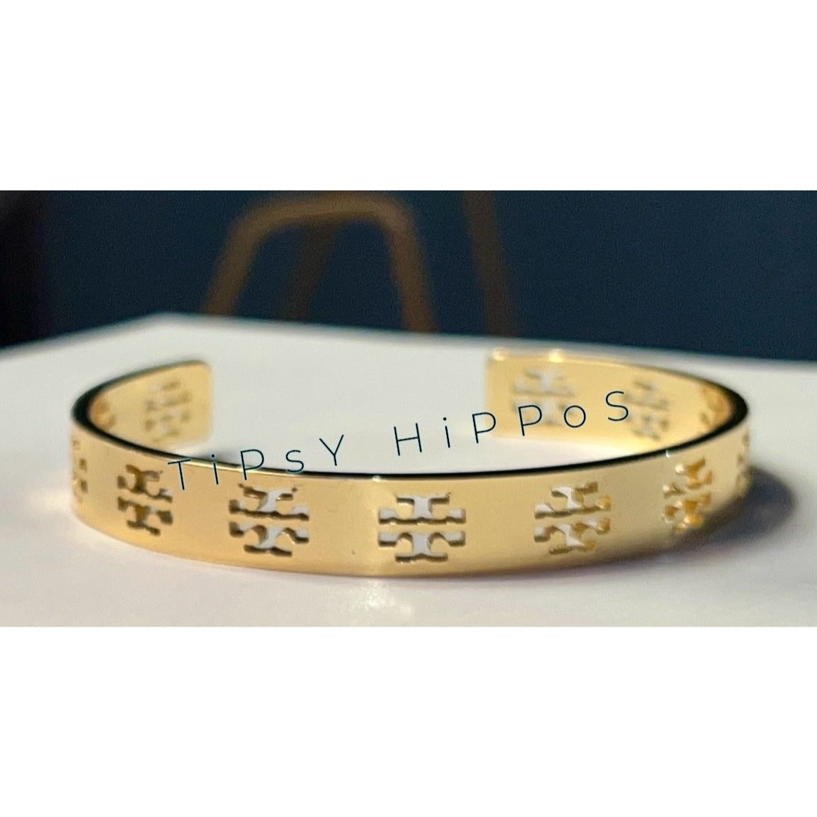 NEW! TORY BURCH Gold Pierced Logo Cuff Bracelet