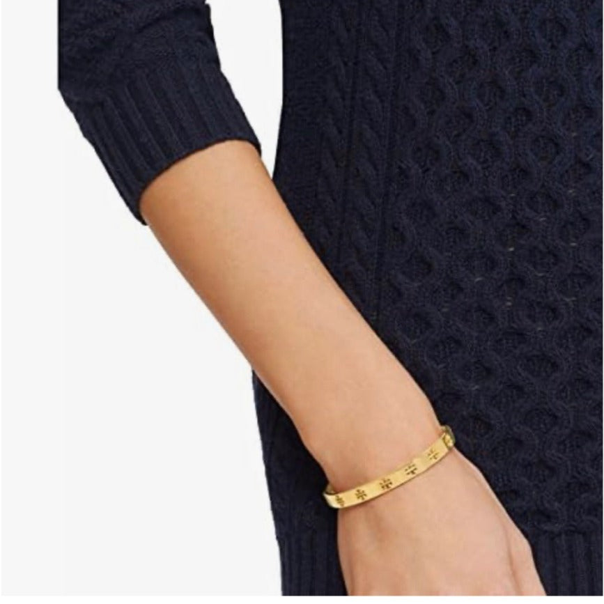 NEW! TORY BURCH Gold Pierced Logo Cuff Bracelet