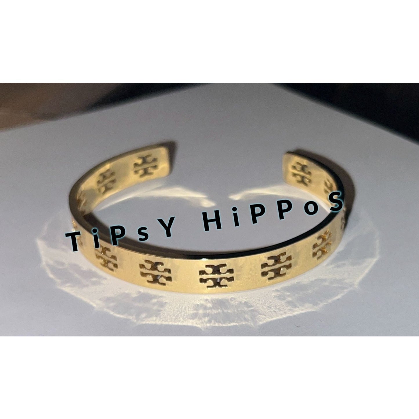 NEW! TORY BURCH Gold Pierced Logo Cuff Bracelet