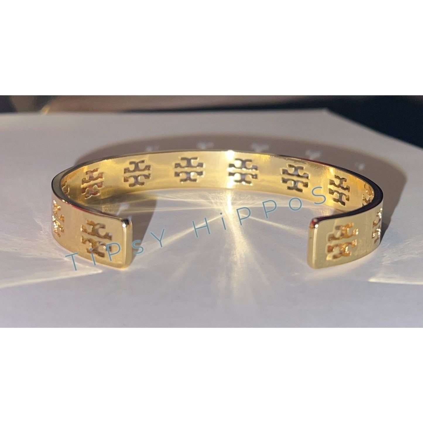 NEW! TORY BURCH Gold Pierced Logo Cuff Bracelet