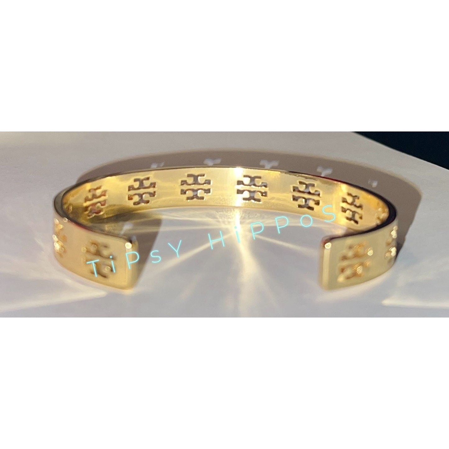 NEW! TORY BURCH Gold Pierced Logo Cuff Bracelet