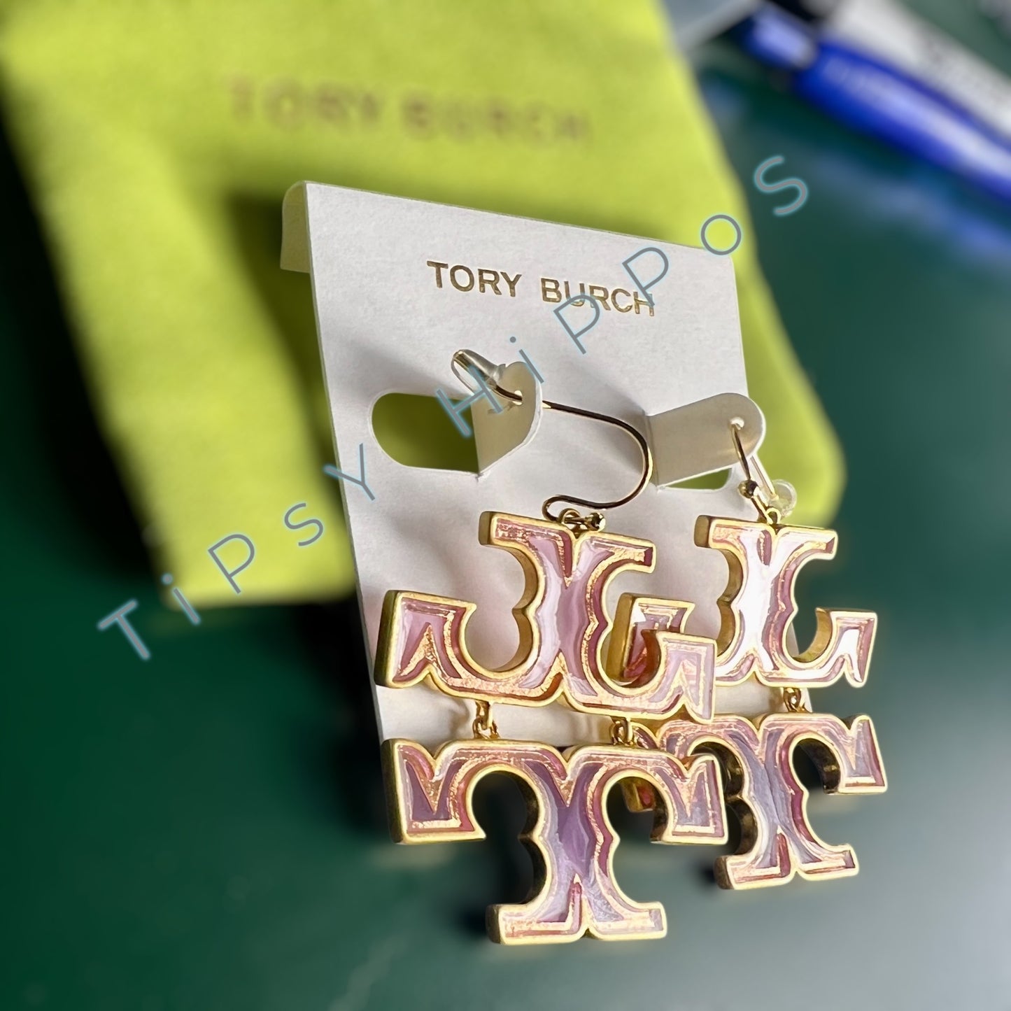 NEW!  Tory Burch Pink and Gold Britten Hoop Earrings