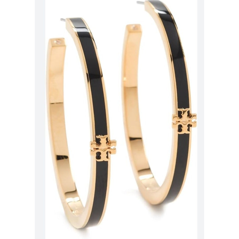 TORY BURCH BLACK AND GOLD KIRA ENAMEL HOP EARRINGS ✺✺