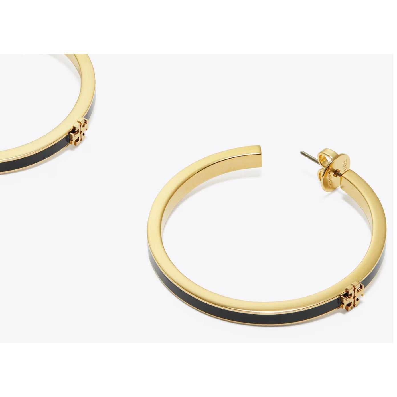 TORY BURCH BLACK AND GOLD KIRA ENAMEL HOP EARRINGS ✺✺