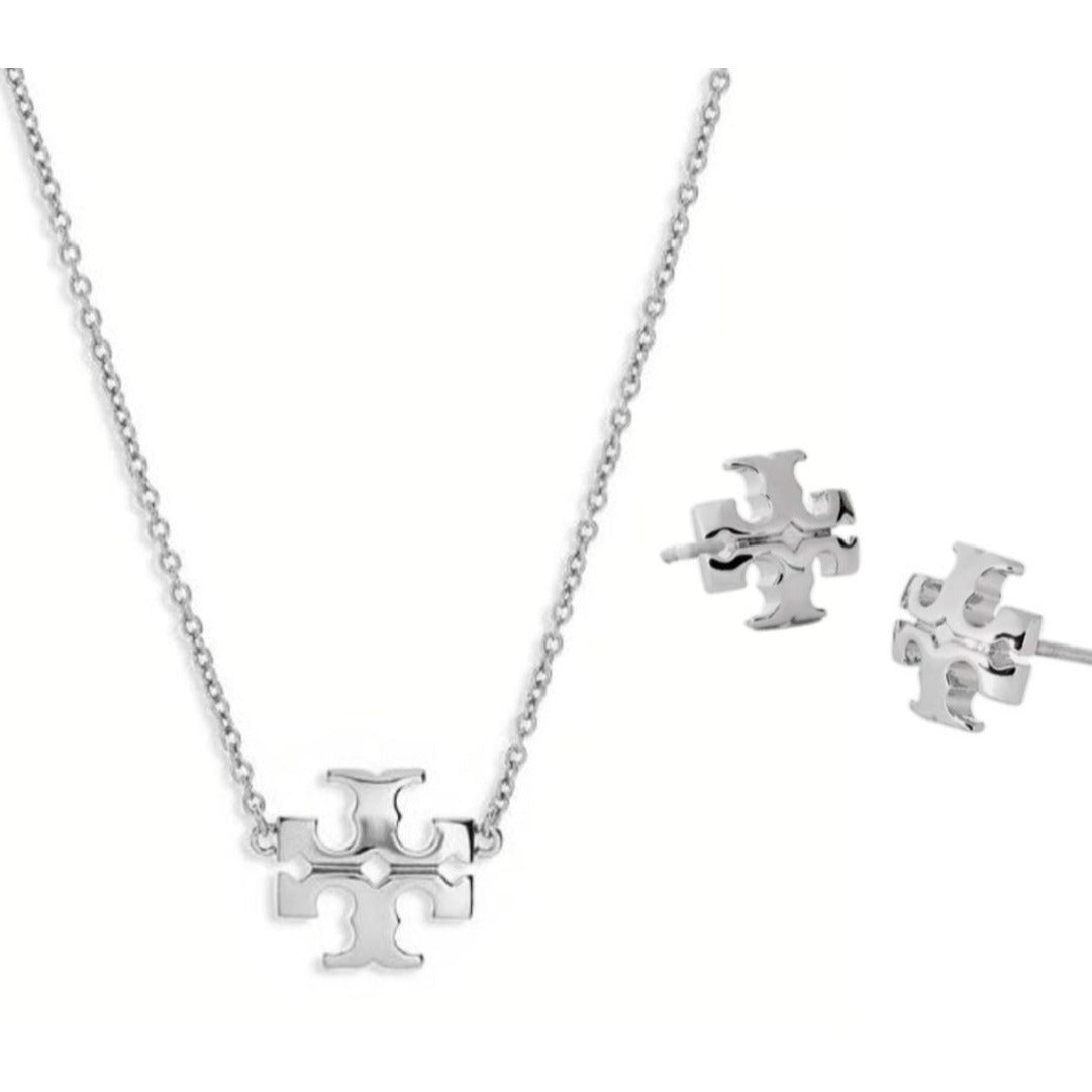 Tory Burch Silver Kira Necklace and Earring Set