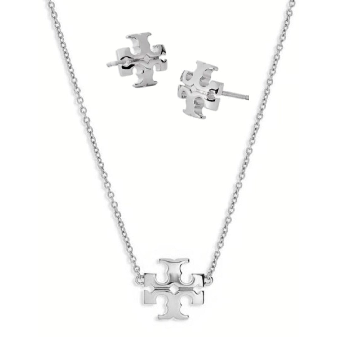 Tory Burch Silver Kira Necklace and Earring Set