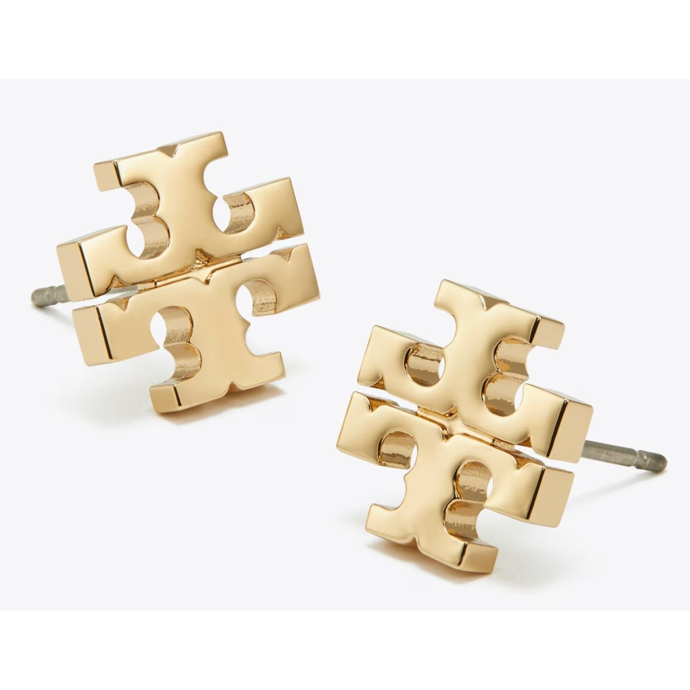 both. Tory Burch Gold Kira Logo Stud Earrings