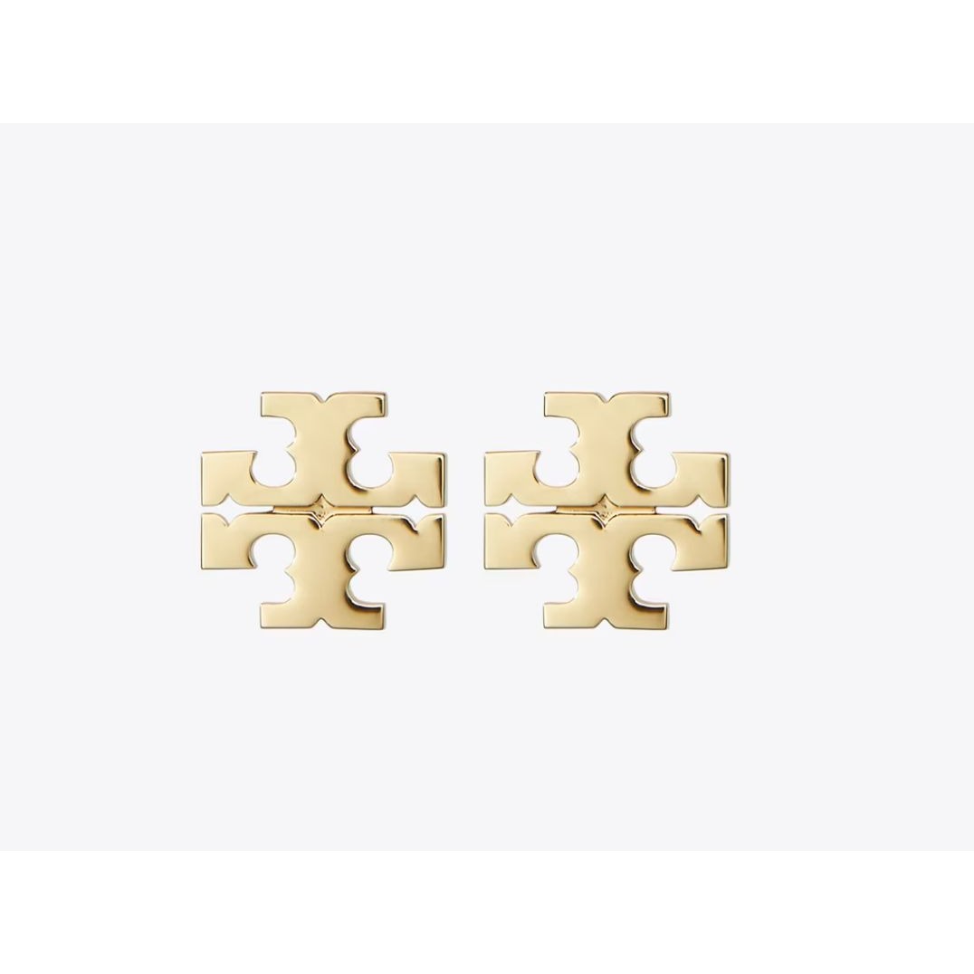 both. Tory Burch Gold Kira Logo Stud Earrings
