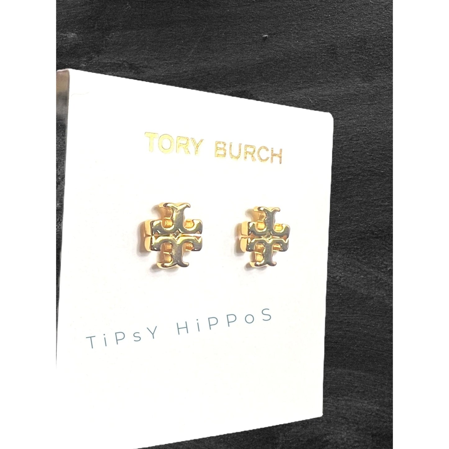 both. Tory Burch Gold Kira Logo Stud Earrings