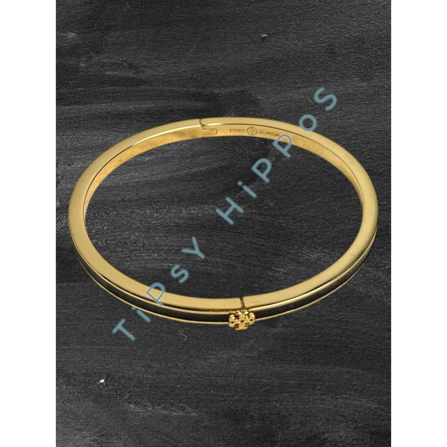TORY BURCH BLACK AND GOLD KIRA THIN BANGLE BRACELET