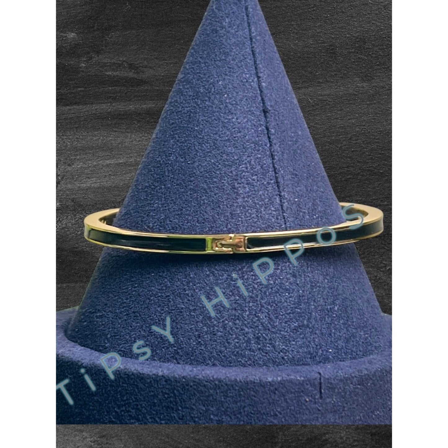 TORY BURCH BLACK AND GOLD KIRA THIN BANGLE BRACELET