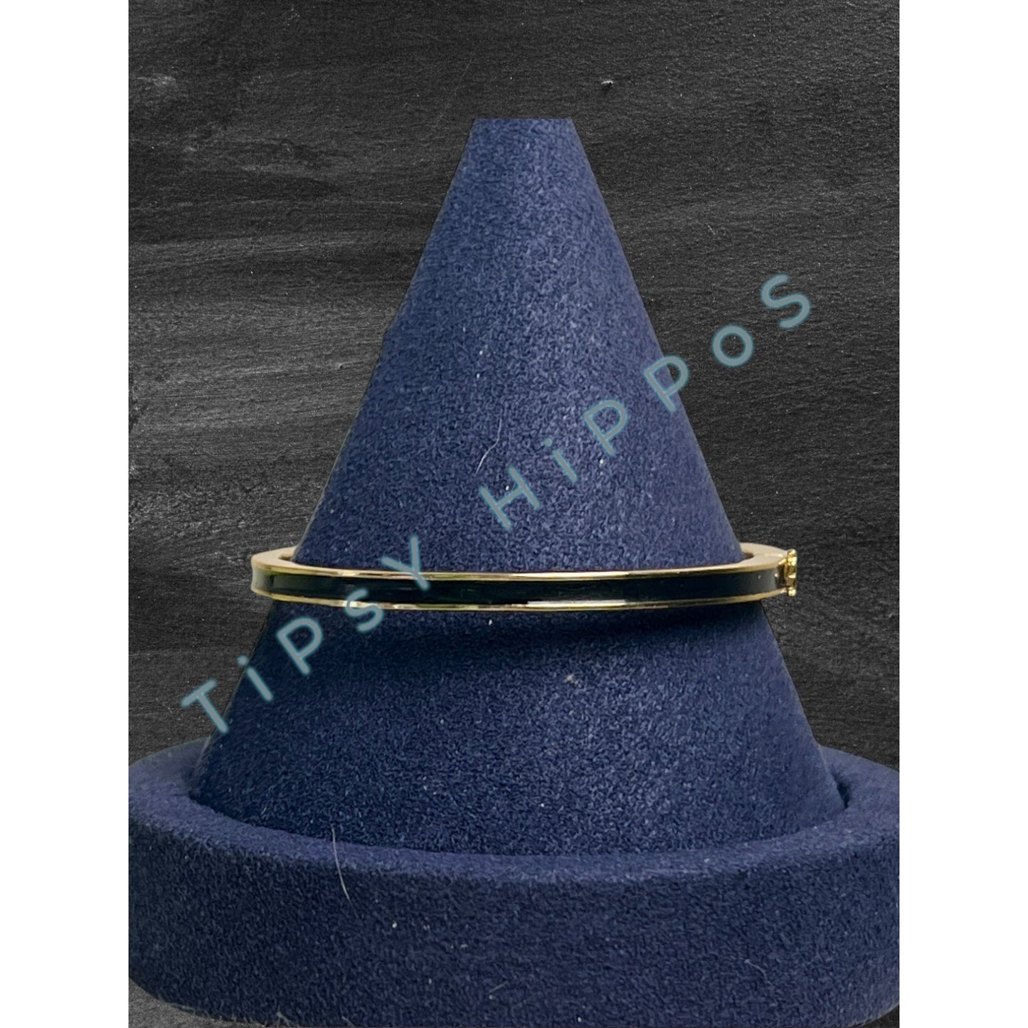 TORY BURCH BLACK AND GOLD KIRA THIN BANGLE BRACELET